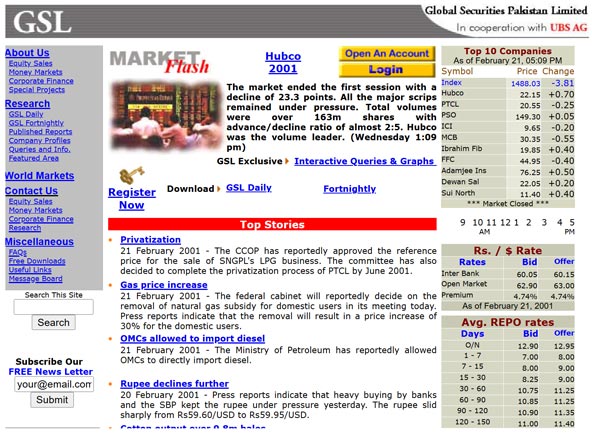 Global Securities 2000 Main Interface